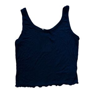 NWT Anthropologie Maronie Ruffle Hem Ribbed Black Tank Top Size L